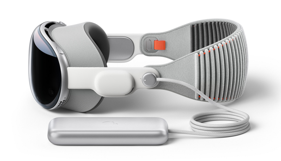 Un primer plano del producto de auriculares de realidad virtual Apple Vision Pro
