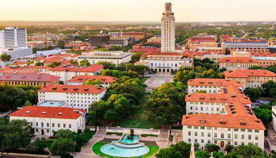 Vista aérea del campus de la Universidad de Texas