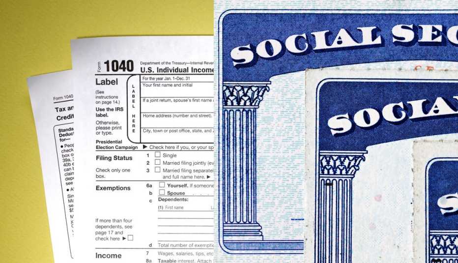 Tarjeta del Seguro Social con un formulario 1040 del IRS