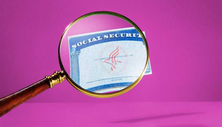 Social Security Card Magnifying Glass Magenta Background