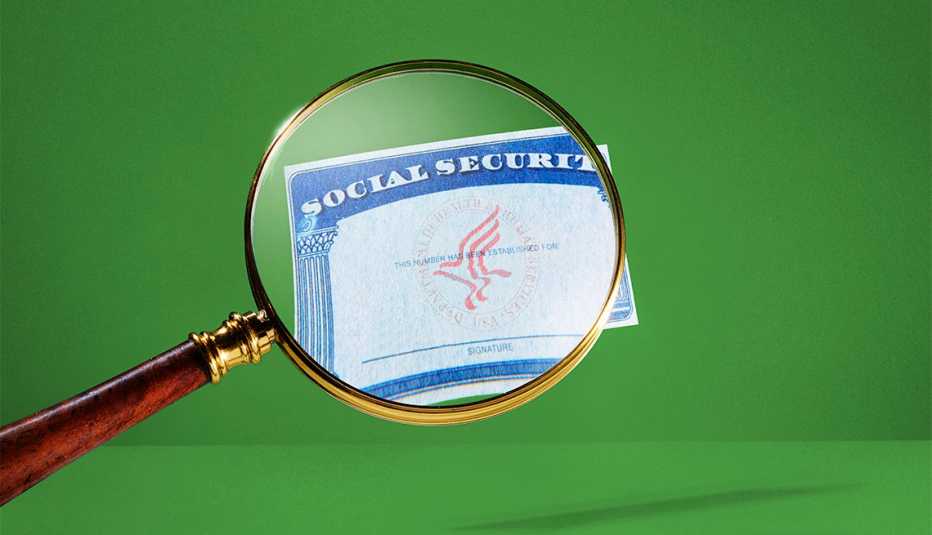 Social Security Card Magnifying Glass Green Background