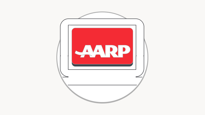 Icono de una pantalla con el logo de AARP.