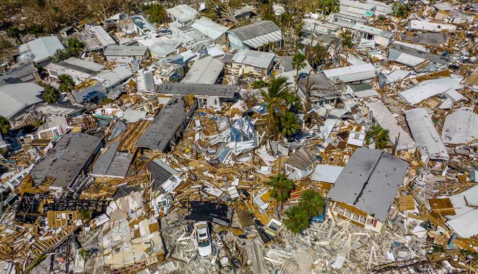 Vista de parte de la destrucción causada por el huracán Ian en en Fort Myers Beach, Florida, en 2022. 