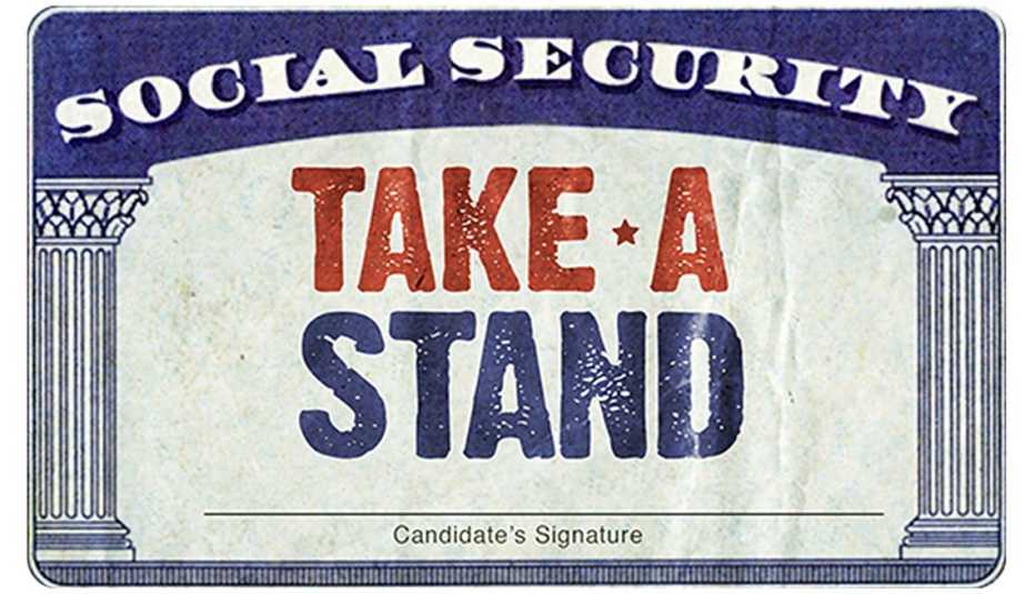 Tarjeta de Seguro Social con el mensaje 'Take A Stand'