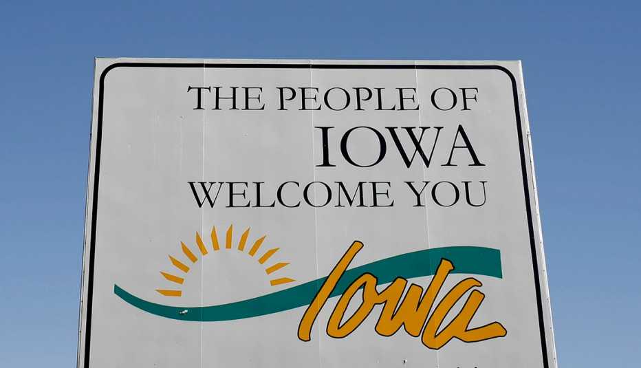 Cartel de bienvenida de Iowa