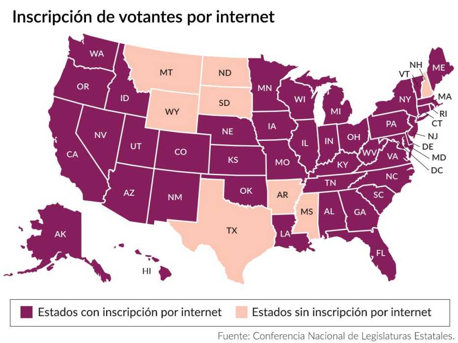 Mapa de EEUU muestra en qué estados se permite la inscripción de votantes por internet