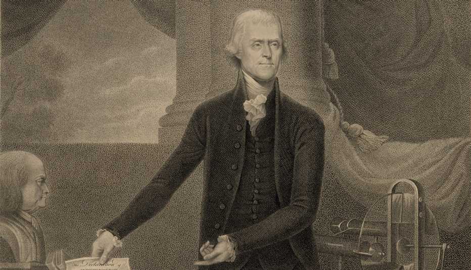 Pintura en blanco y negro de Thomas Jefferson