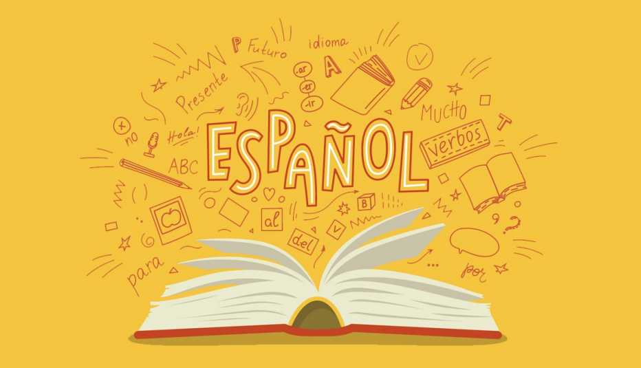 Gráfica de libro abierto con la palabra español escrita encima