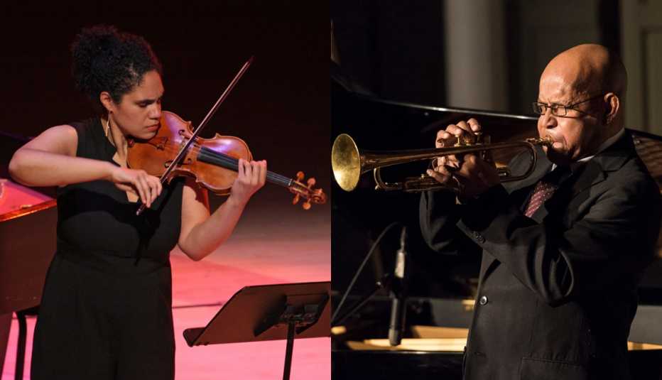 De izquierda a derecha: la violinista Jessie Montgomery y el trompetista de jazz Eddie Henderson