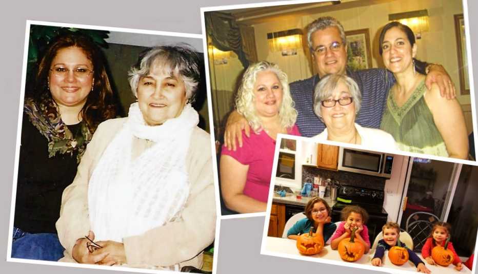 Un foto montaje de Amelia Cerbelli junto a su madre y familia.