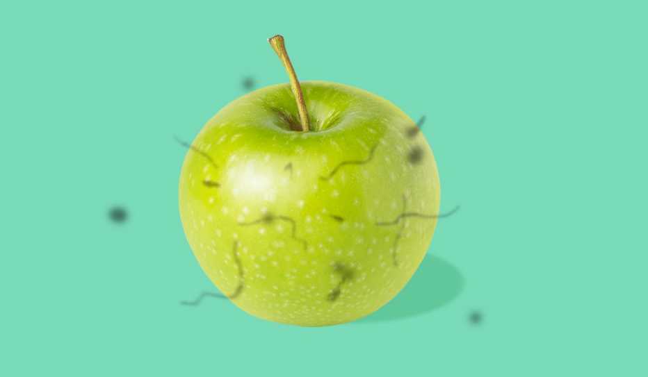 Manzana vista a través de unos ojos con flotadores