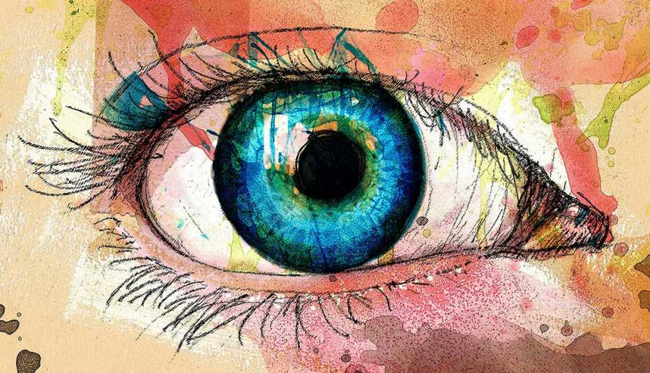 Ilustración estilo acuarela de un ojo color azul