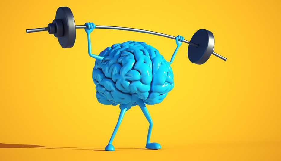 Ilustración de un cerebro levantando pesas