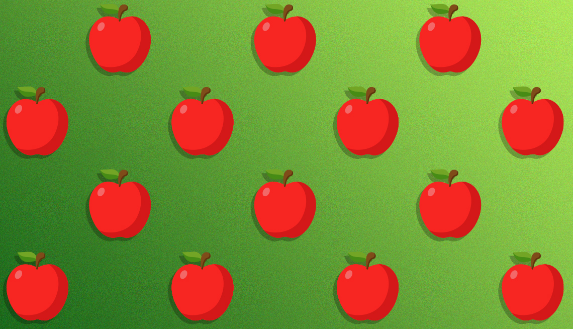 Ilustración manzanas sobre un fondo verde
