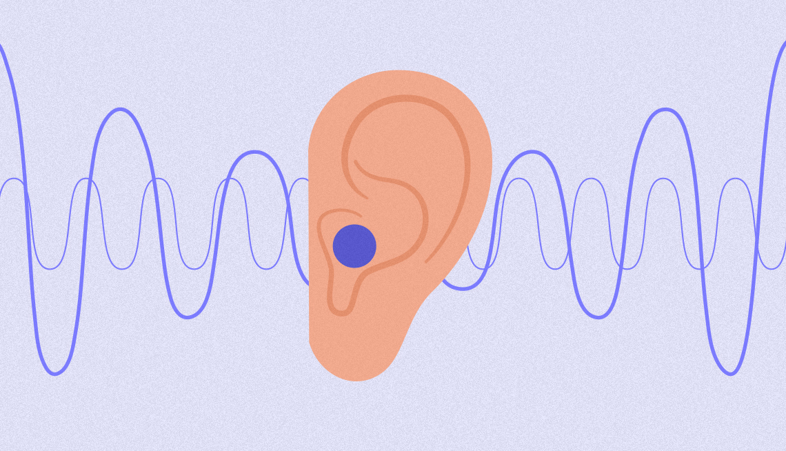 Ilustración de una oreja y ondas de sonido