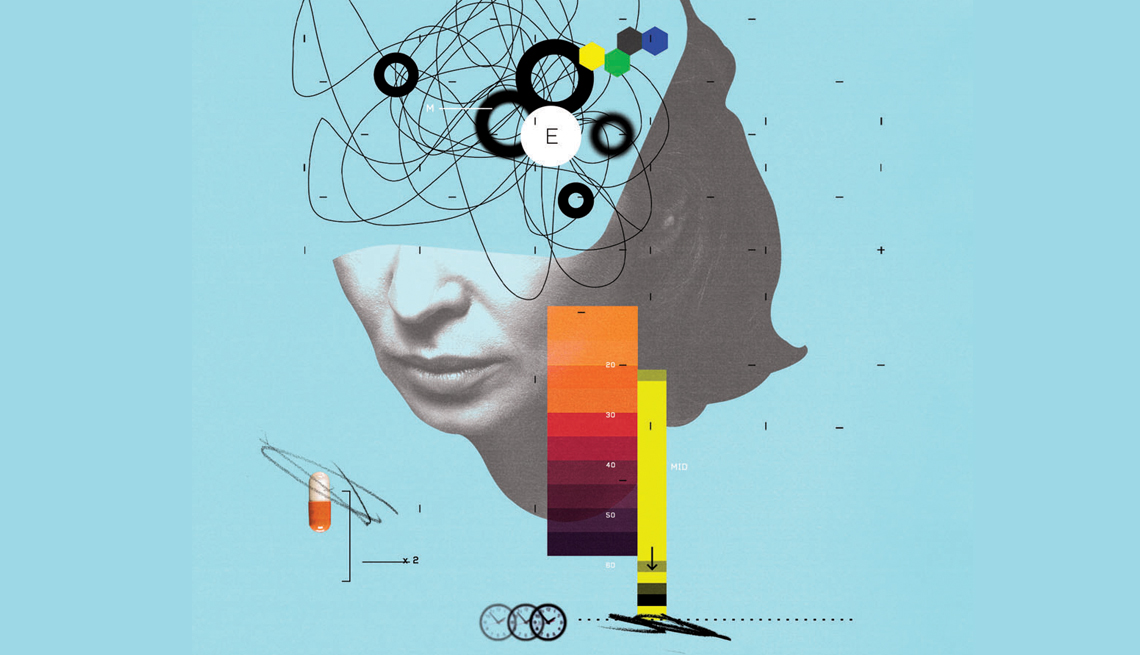 Ilustración de una mujer donde se muestra confusión en su cerebro