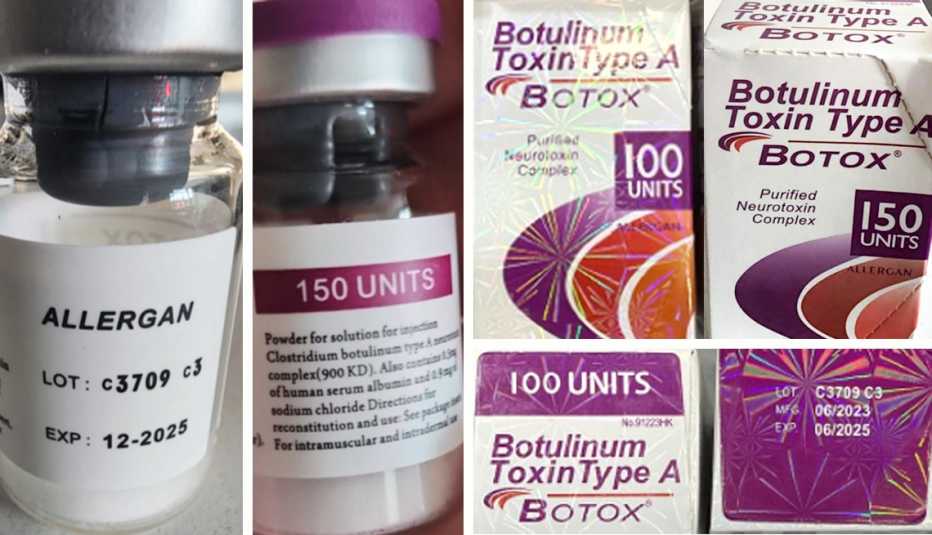 Ejemplos de los empaques de Botox falsificado