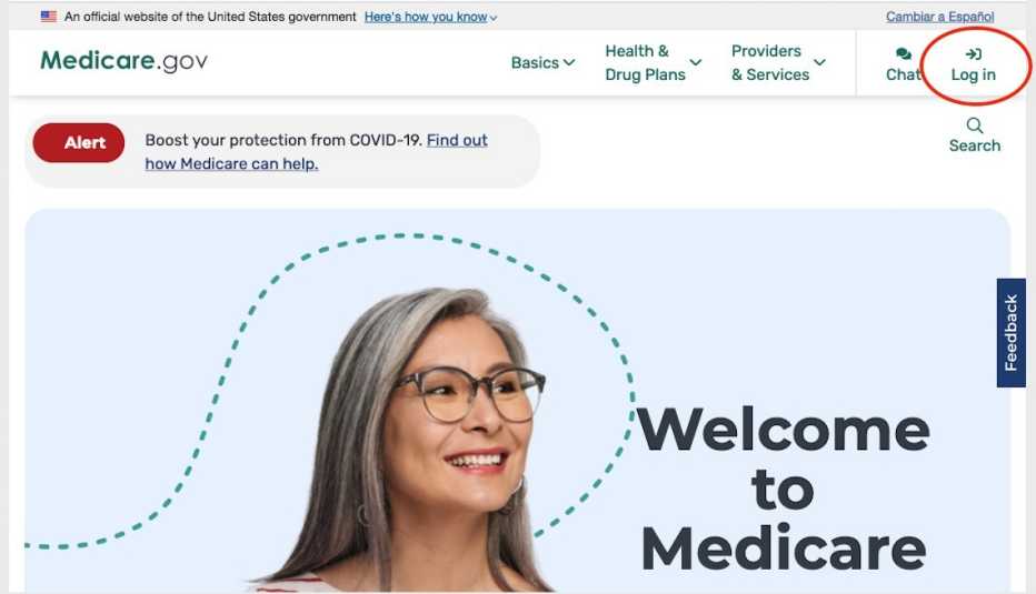 Pantallazo Medicare.gov con el título Welcome to Medicare next to her