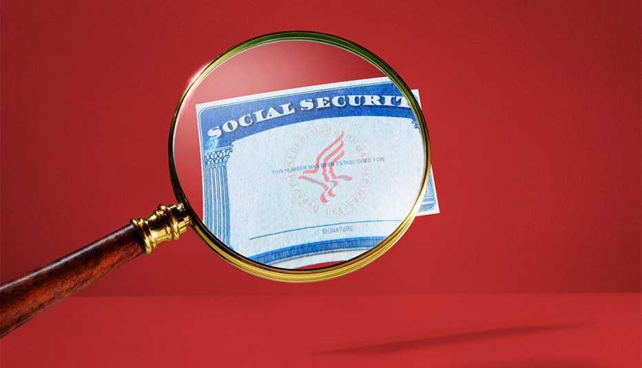 Social Security Card Magnifying Glass Red Background