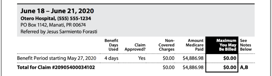 captura de pantalla Medicare summary notice Parte A