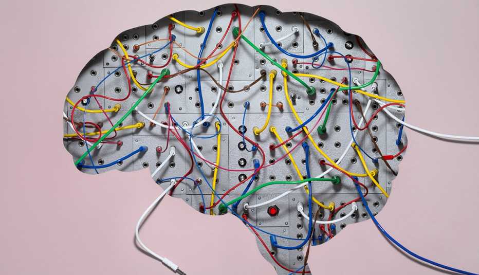 Grafico de un cerebro con cables conectores