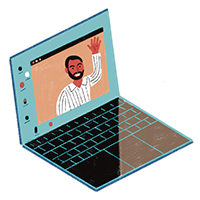 Ilustración de una computadora portátil que muestra un chat de video