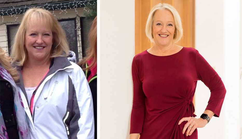 Elizabeth Woodard antes y después de perder peso.