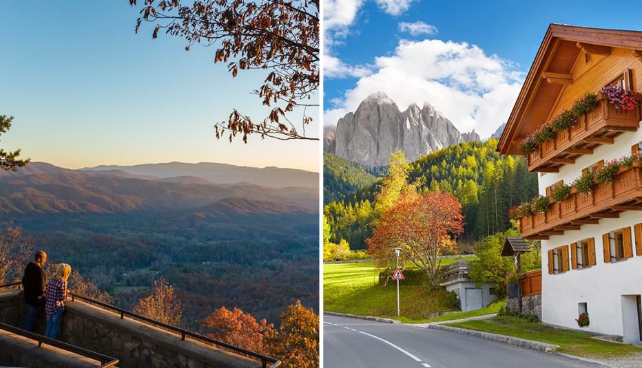 A la izquierda, las Montañas Humeantes en Tennessee; a la izquierda, los Alpes Dolomitas en Italia. 
