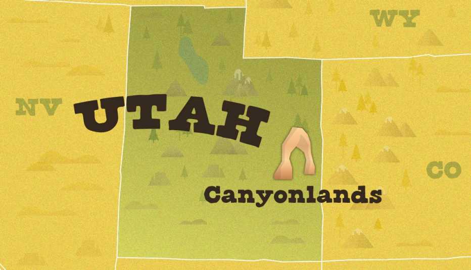 Mapa de Utah que señala el parque Canyonlands
