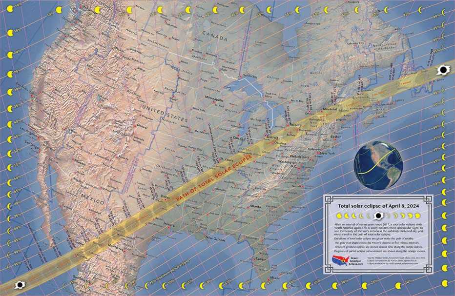 el camino del eclipse solar total del dos mil veinticuatro a través de Estados Unidos