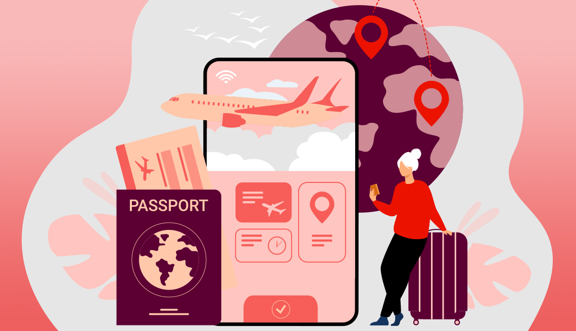 Mujer con maleta y pasaporte