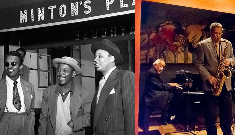 Personas en el bar de jazz Minton's Playhouse en Harlem, Nueva York.