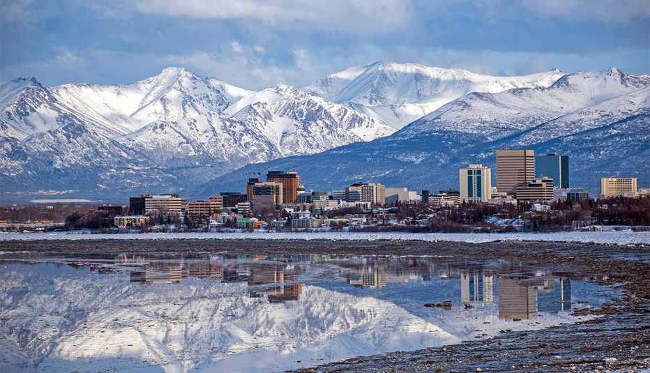 Perspectiva en el horizonte de la ciudad de Anchorage, Alaska