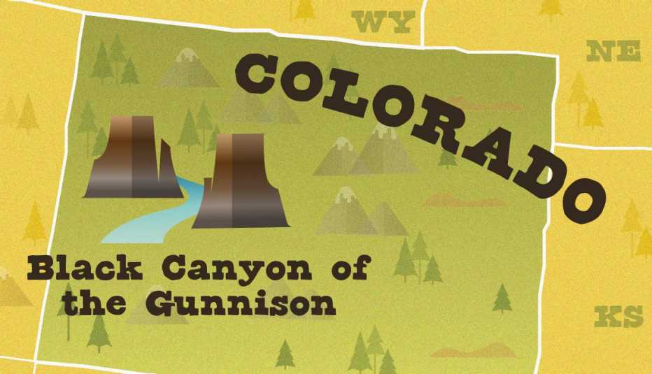 un mapa muestra la ubicación del Parque Nacional Cañón Negro del Gunnison en Colorado