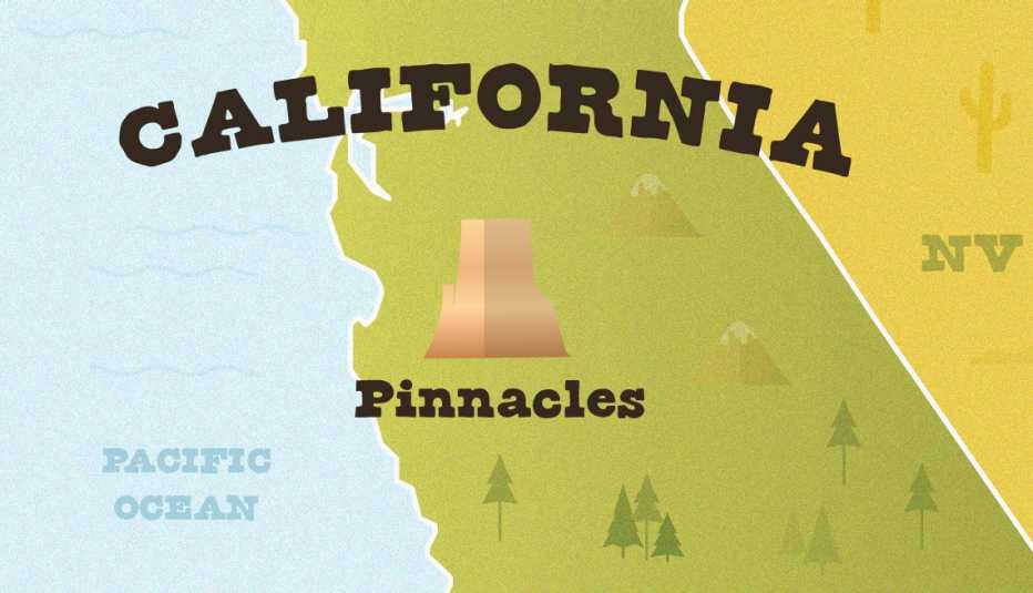 Mapa de ubicación del Parque Nacional de Pinnacles en California