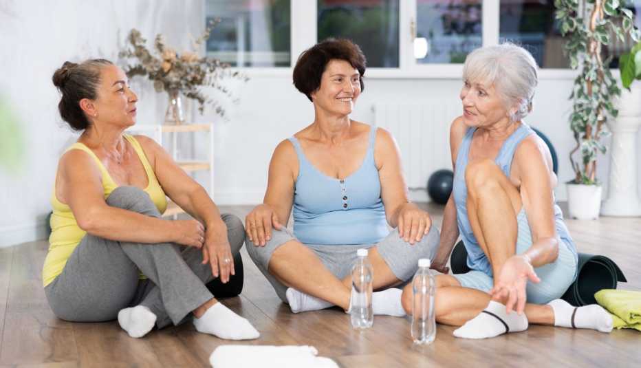 Three women in an exercise studio