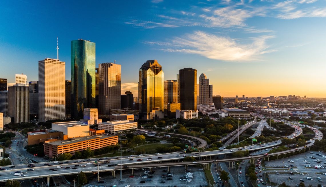 Houston skyline at sunset 