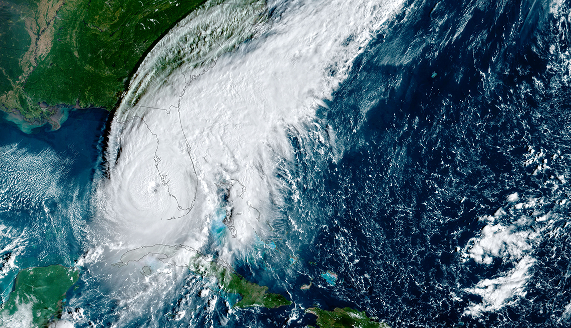 hurricane ian satellite view over outline of florida