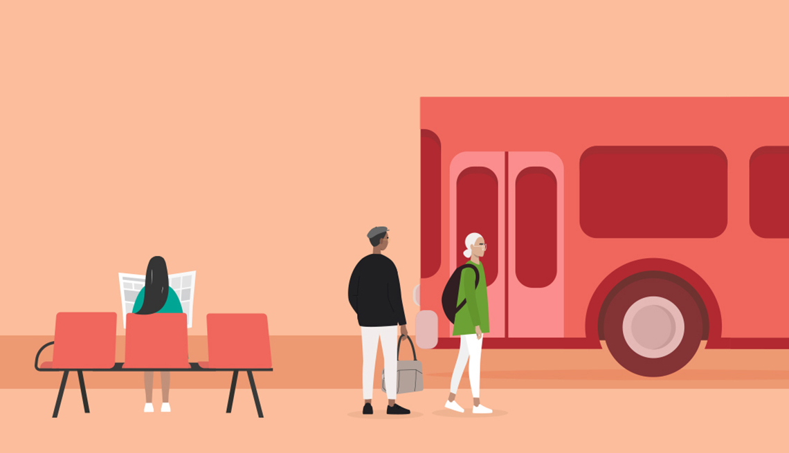 Older adults waiting for the bus illustration