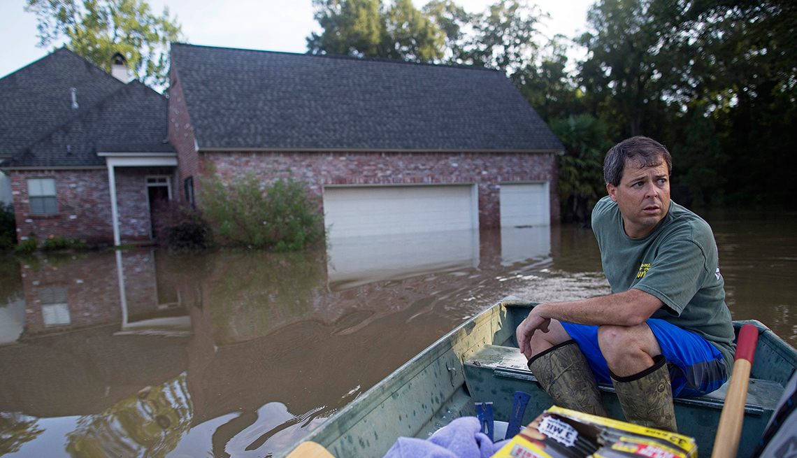 Flooded houses, Heavy rains, Louisiana, August 2016, AARP Flood Donation