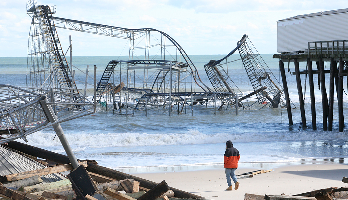 Superstorm Sandy, Casino Pier, damage, Seaside Heights, New Jersey, AARP Foundation, Disaster Relief