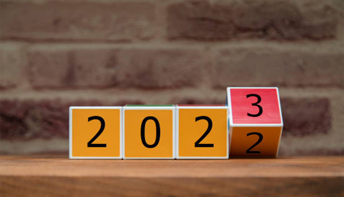 wooden blocks with the numbers two zero two three showing