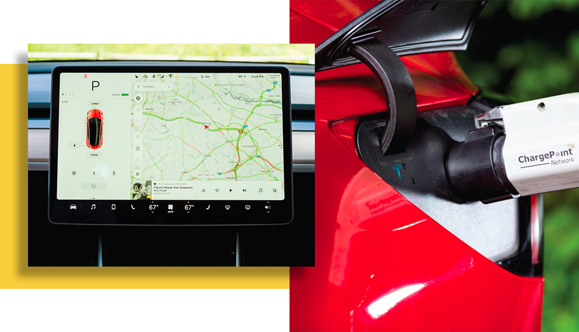 electric car dashboard and charger