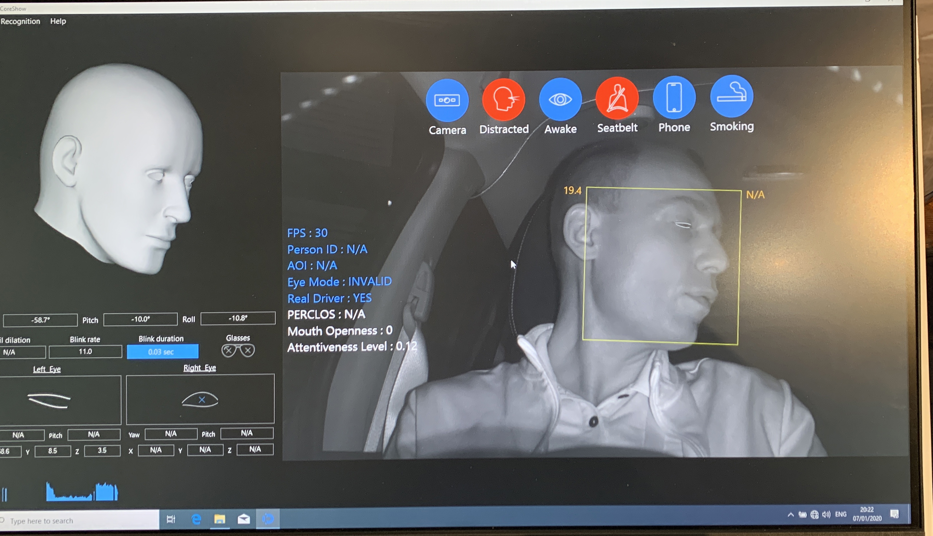 Man in passenger seat demoing Eyesight Driver Assistant Monitoring