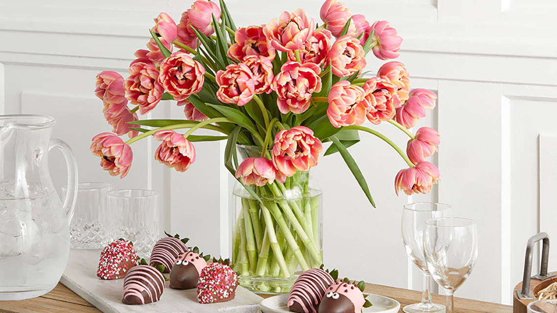 Tulips and chocolate dipped strawberries