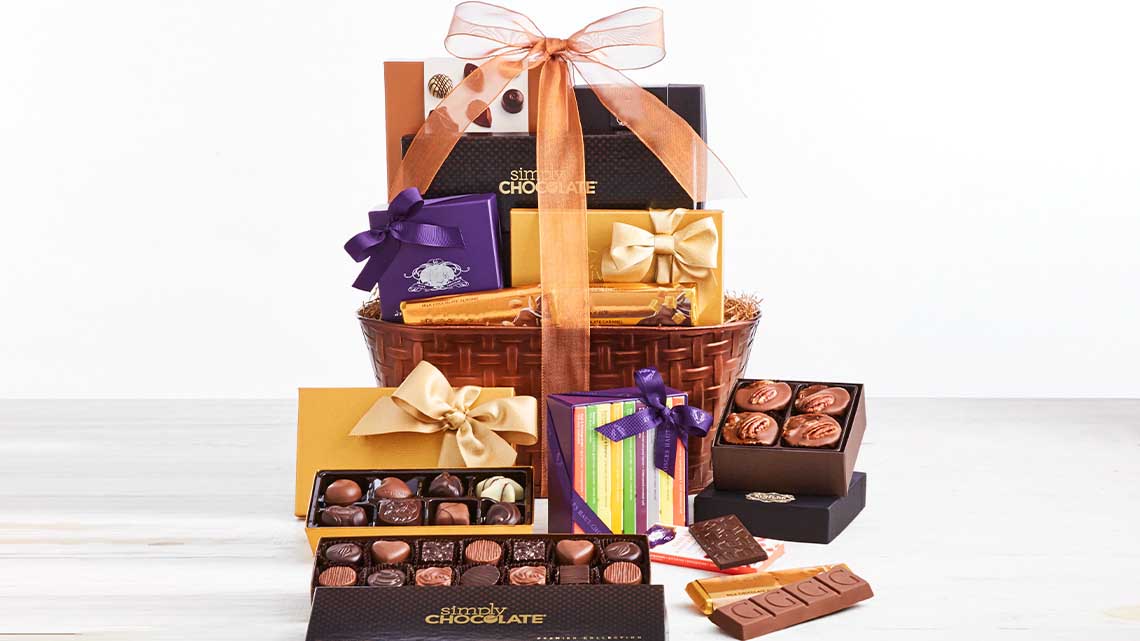 display chocolates in basket, boxes