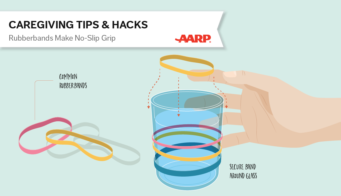 caregiving tips and hacks,an illustration of rubberband around a glass