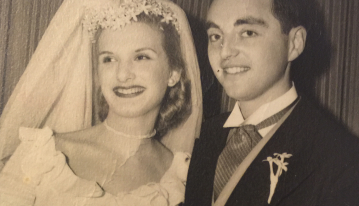 Warren Adler with wife Sonia on their wedding day in 1951