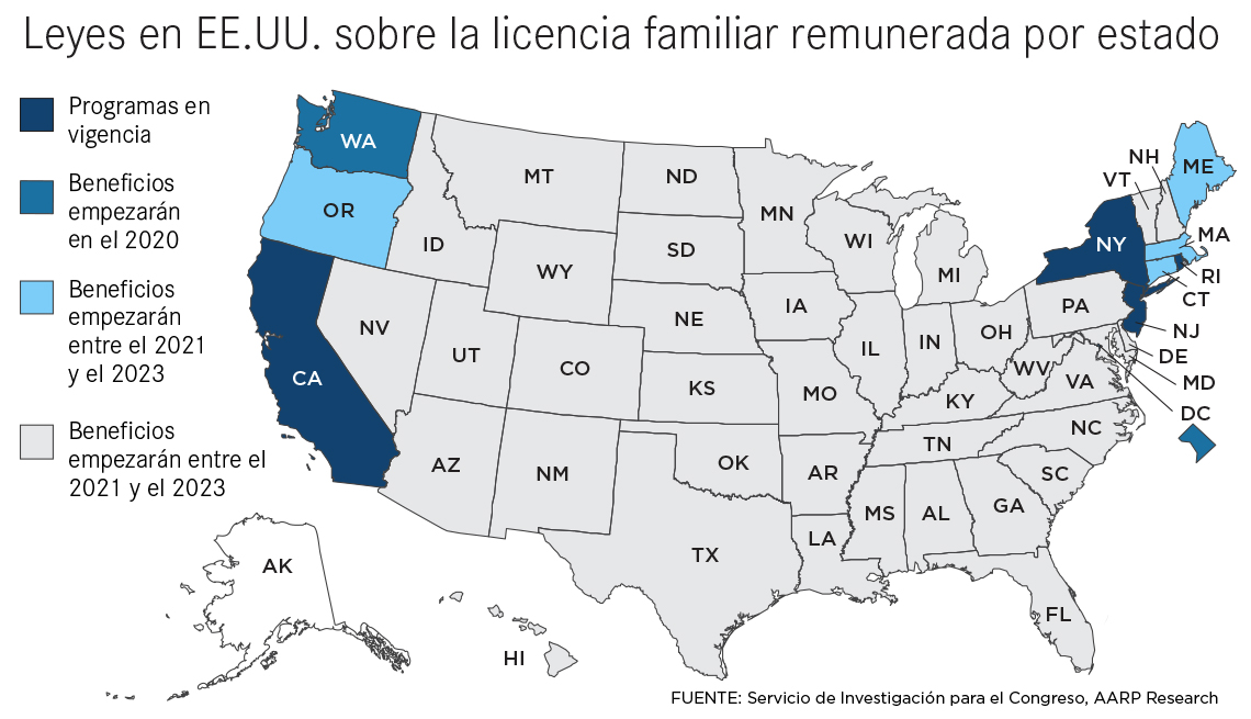 Mapa de estados con licencia familiar