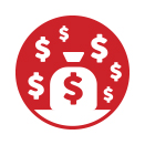 icon showing a money bag and dollar symbols